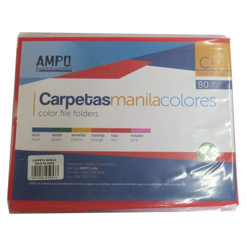 FOLDER AMPO COLOR ROJO CARTA PAQUETE 80