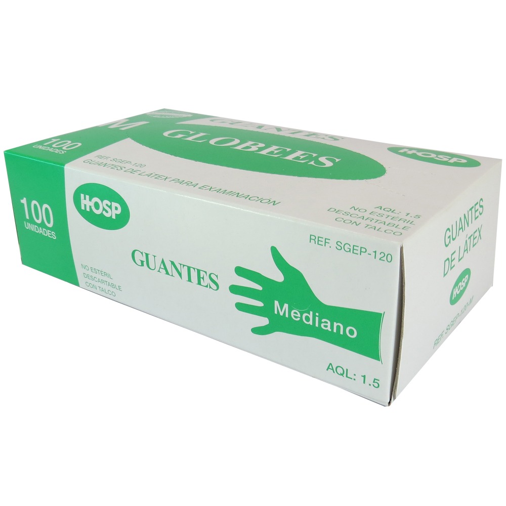 GUANTE LATEX HOSP BAJO POLVO TALLA M PAQ 100