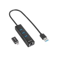 HUB USB SHARKOON SHARK 3-PORT USB 3.2 GEN 1 ALU HUB +RJ45 ETHERNET 4044951037575