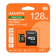 MEMORIA MICRO SDXC 128GB ADATA SPEED PLUS 180/160 MB/S CON ADAPTADOR COMPATIBLE CON DRONES NINTENDO 4K UD128GUI3V30A2SP-RA1