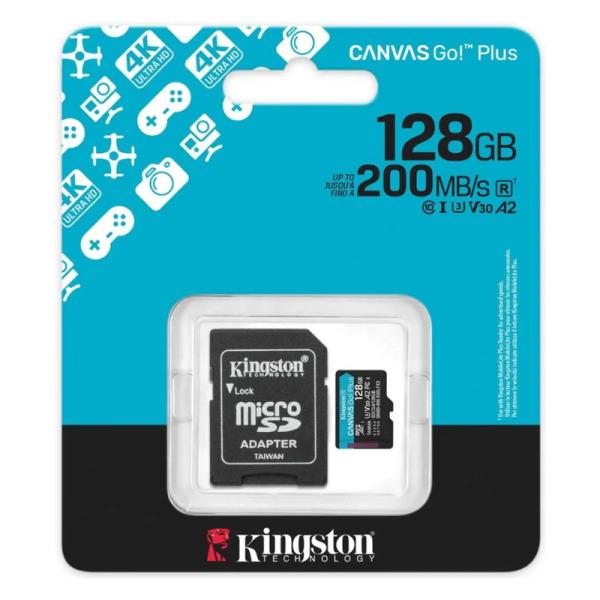 MEMORIA MICRO SD 128GB KINGSTON SDCG4/128GB CLASE 10 UHS-I V30 200 MB/S / 100 MB/S PARA DRONES Y CAMARAS DEPORTIVAS